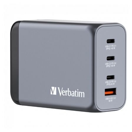 Verbatim GNC-240 Cargador GaN de 240 W con 3x USB-C y 1x USB-A